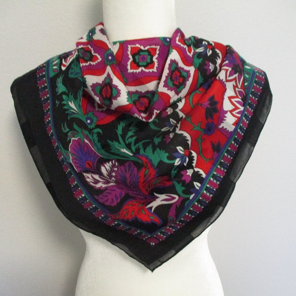 **2/12$** 1990s black abstract floral scarf